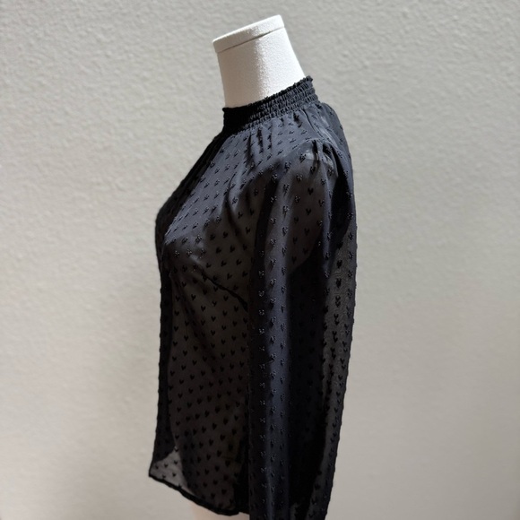 H&M Elegant Sheer Black Chiffon Blouse With Smocking and Textured Hearts Size 2 - Picture 4 of 15